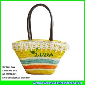China LUDA striped straw beautiful handbags lace triming wheat straw handbag wholesale