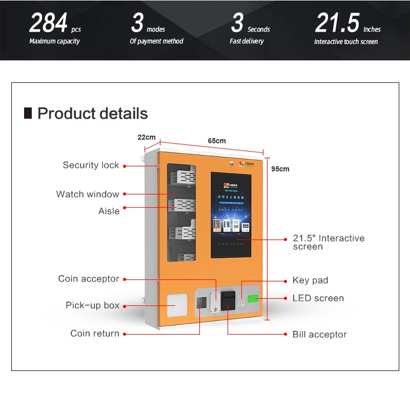 23.5" digital touch screen wall mounted vending machines with Remote control