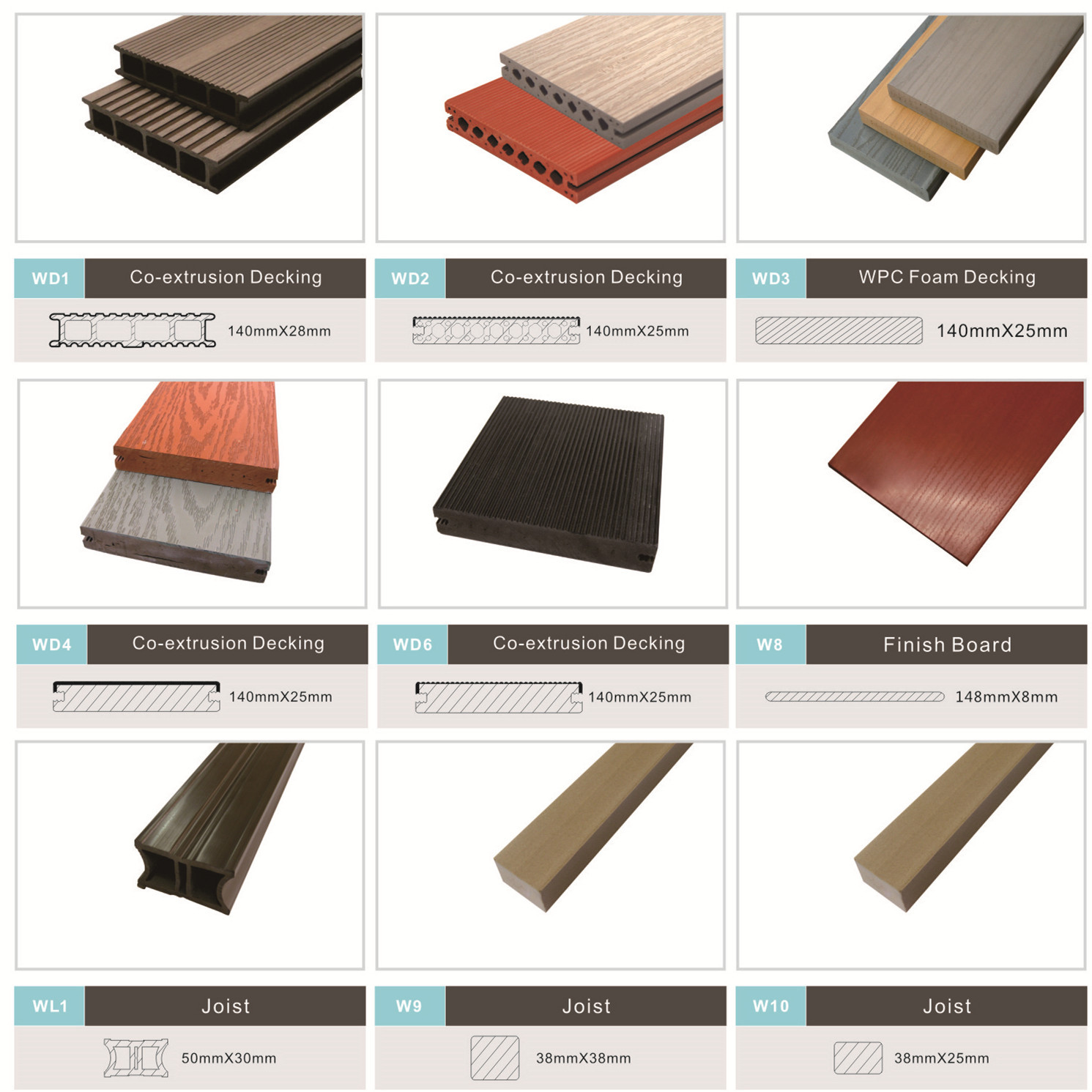 Waterproof Oak WPC Composite Decking recyclable with Co-extrusion Decks