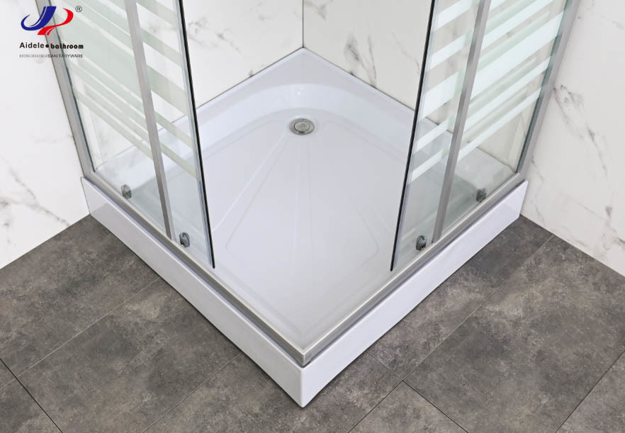 Durable Square Shower enclosure with White block striped Glass and Aluminium Frame