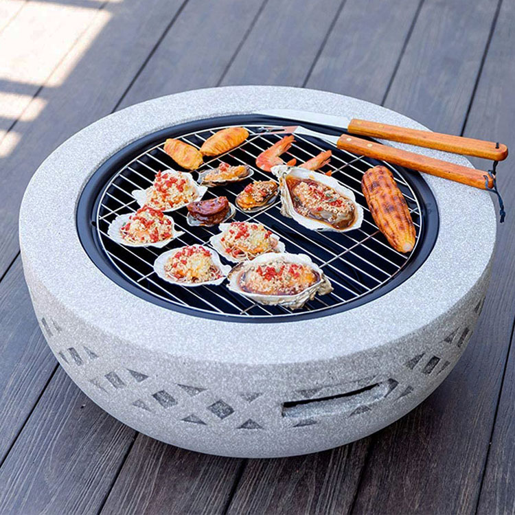 3 in 1 Round Wood Burning Firepit Charcoal BBQ Grill Table for Metal Outdoor Backyard