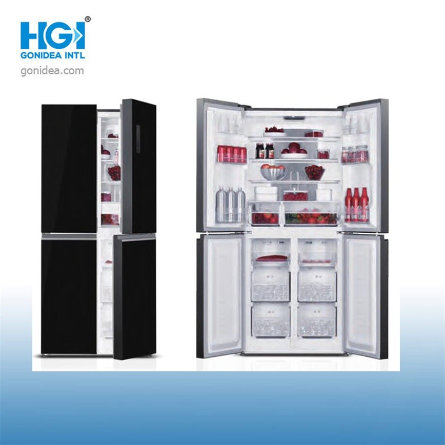 Glass French Door Four Door Bottom Mount Refrigerator No Frost