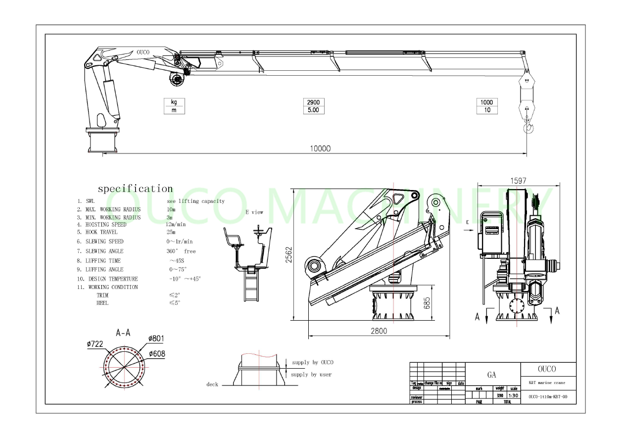 Marine 1T10M C5M Painting Knuckle And Telescopic Boom Pedestal Crane