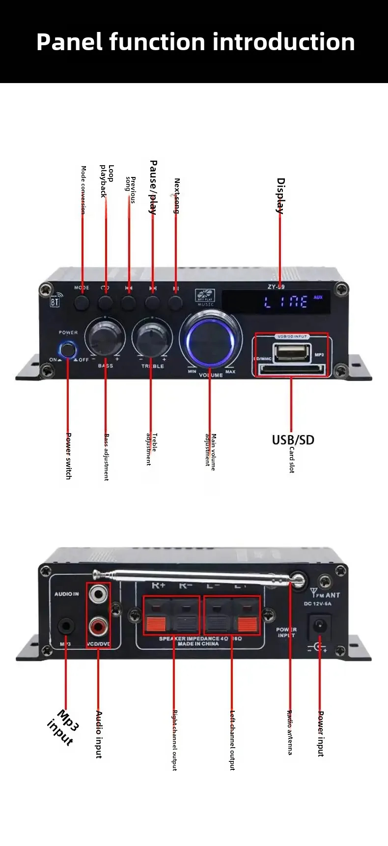 Hifi Stereo Audio Power Amplifier 120W Dual Channel Power Amp Independent Control Equalizer Home Digital Amplifiers
