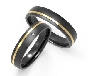 China Durable Couple Black Zirconium Ring Polished Gold Diamond Wedding Band wholesale