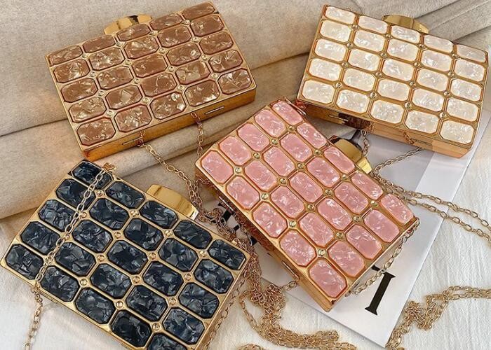 Pink Acrylic Handbag Frames Metal Knob Gold DIY Iron Box Clutch Frame