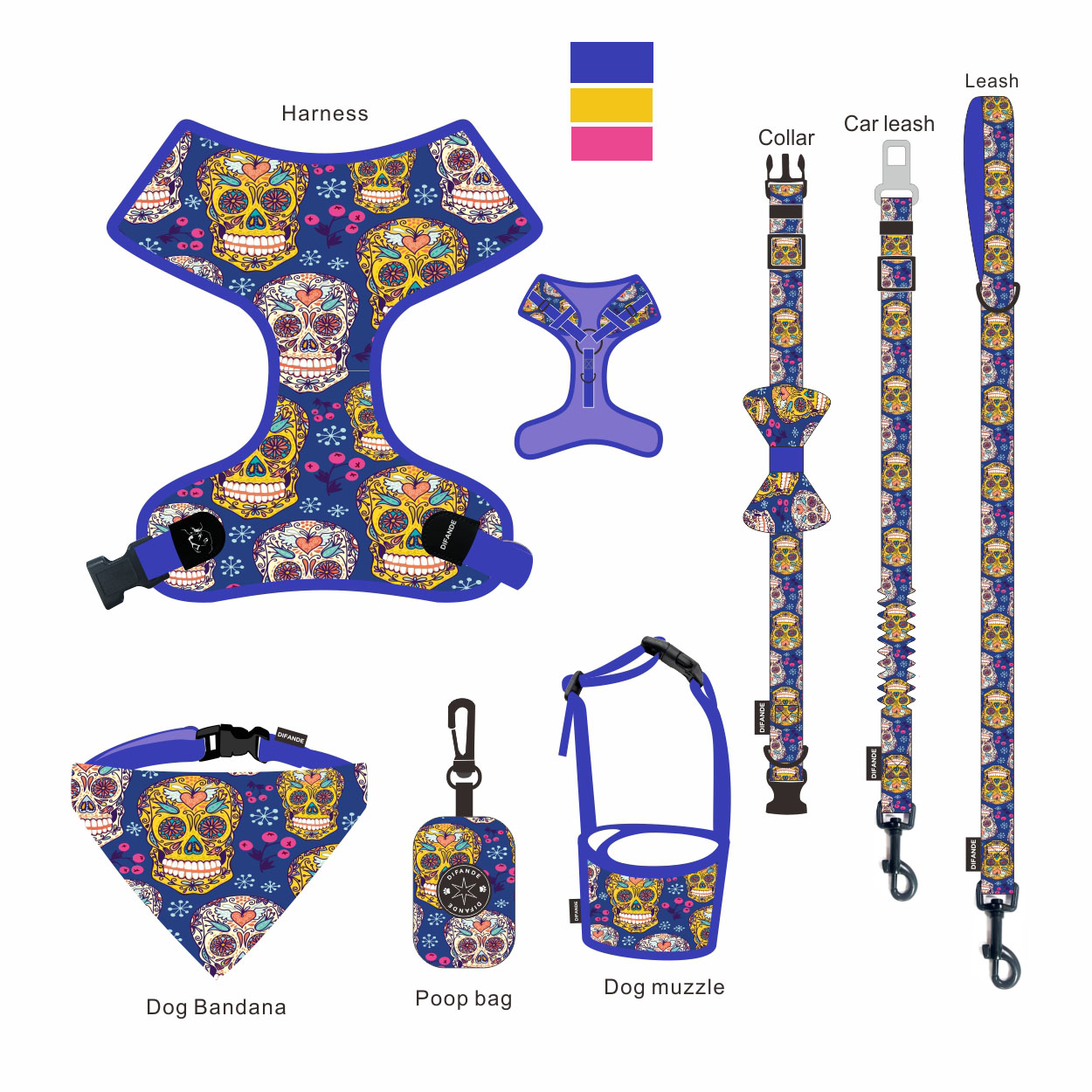 Breathability Dog Poop Bags No Pull Harness Leash Collar Set