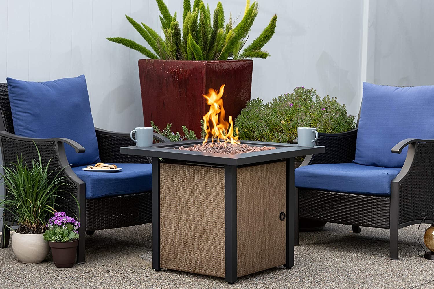 28in Woodleaf Rectangle Fire Pit Table Natural Gas Outdoor Heater Rectangle