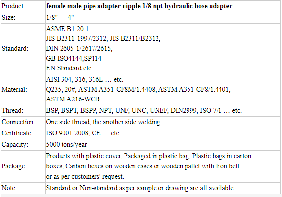 Nipple Npt 1/8 Hydraulic Hose Fitting Adapters