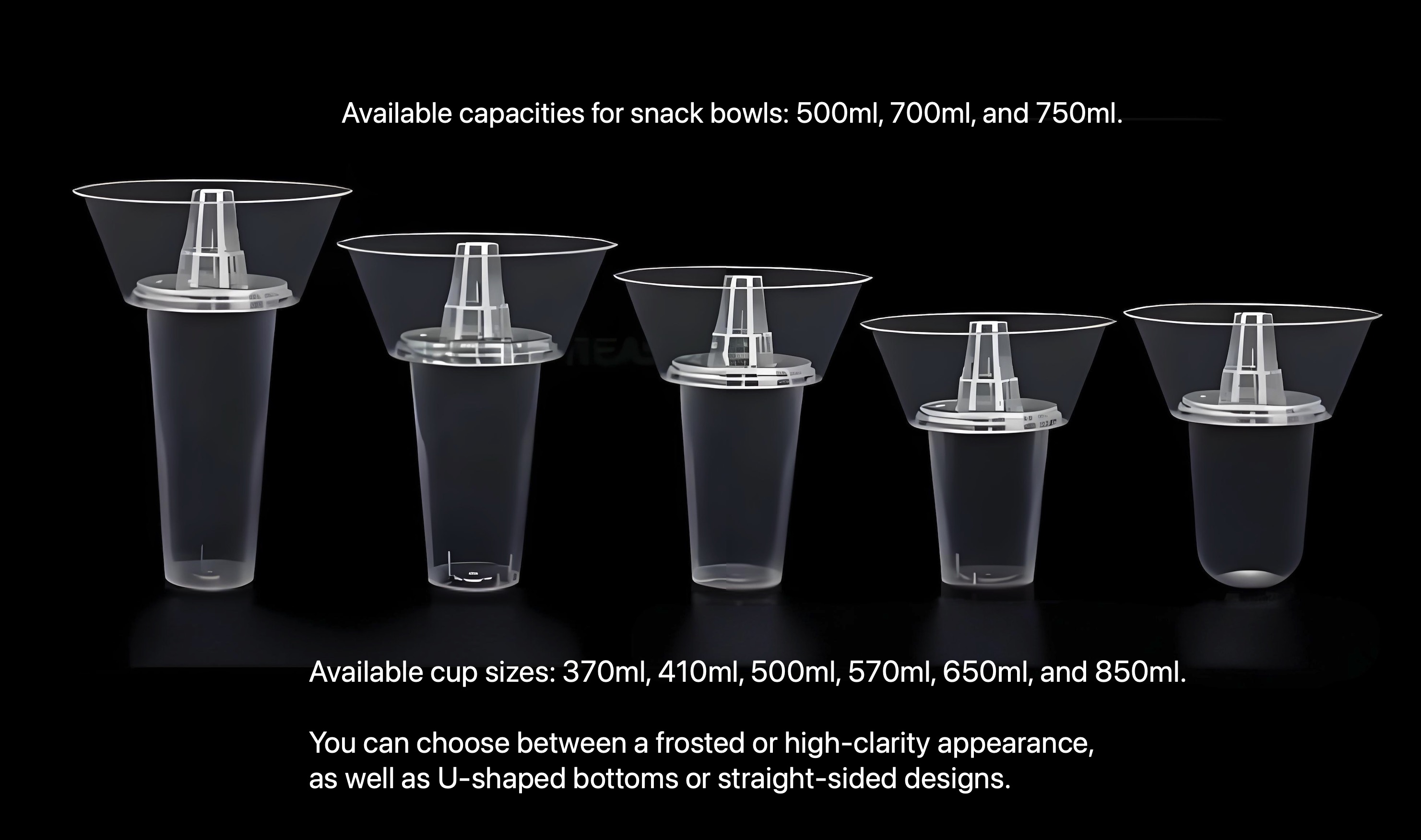 2 in 1 Black Plastic Cup with Holder Snack and Drink in One Cup Hotpot Bubble Cup With Bowl on Top