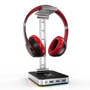 China W115mm Aluminum Headphone Stand , 800g Headset Holder With 3 Usb Ports wholesale