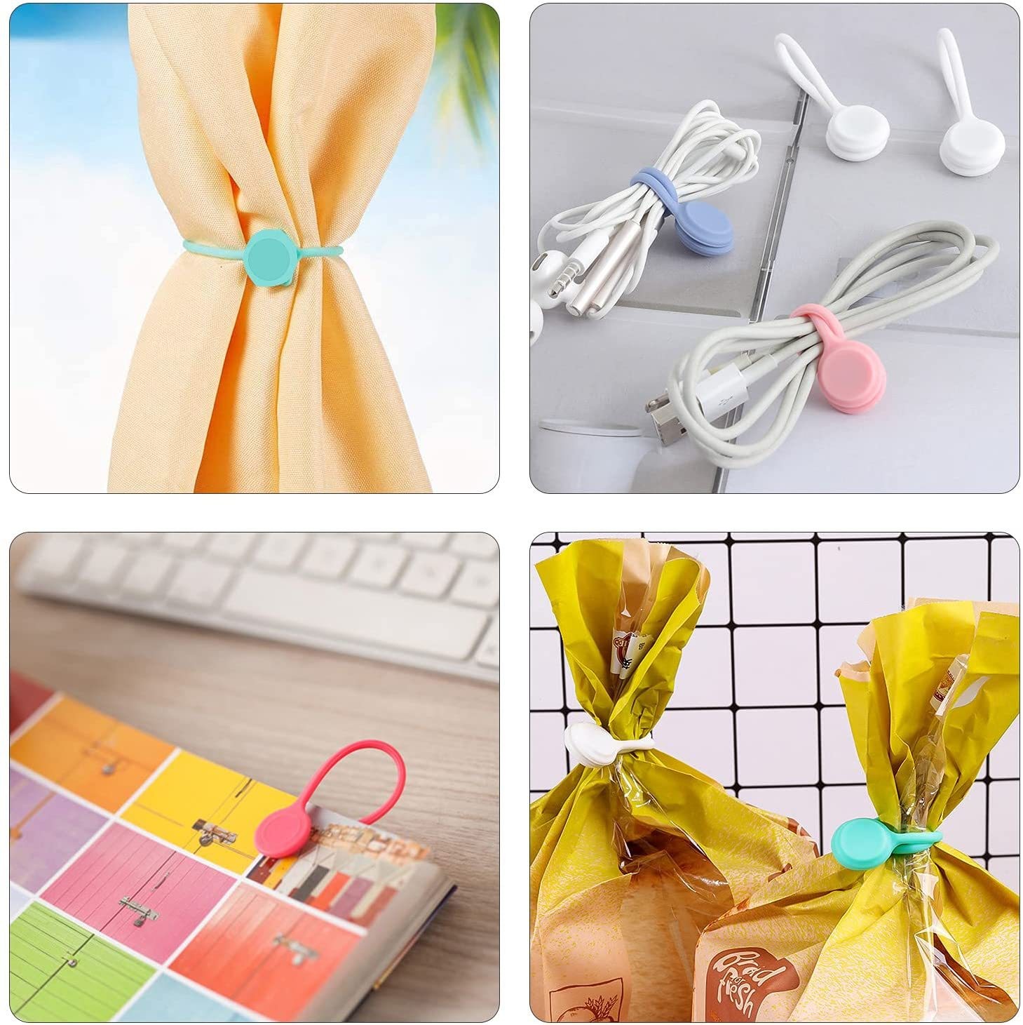 Silicone Magnetic Cable Ties Reusable Cable Organizers Earbuds Cords USB Cable Manager Keeper Wrap Ties Straps Bookmark