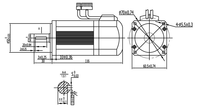 3 Phase Industrial CNC Servo Motor IP65 With 3000rpm Rated Speed , UL ISO Standard