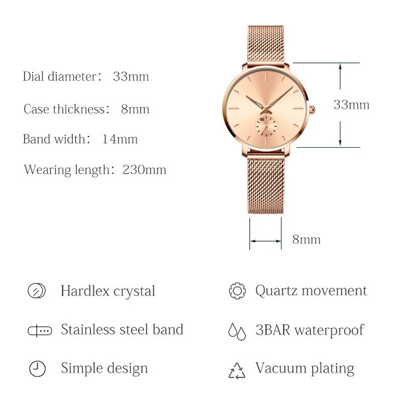 OEM Simple Wrist Watches For Ladies 2needle 33mm Diameter Zinc Alloy Case