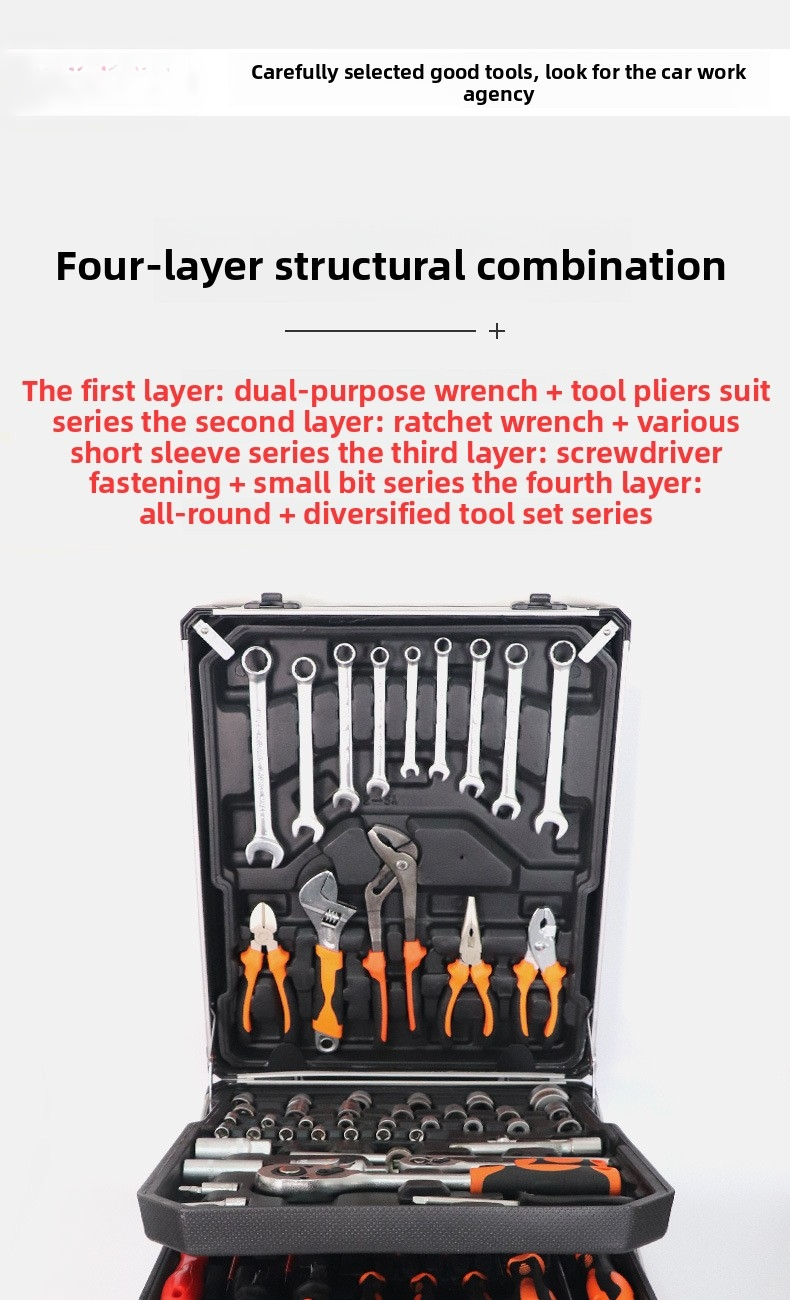 Buben 186-piece Household Car Repair Tools/industrial Maintenance Multi-function Hardware Tool Trolley case Combination Set Repa