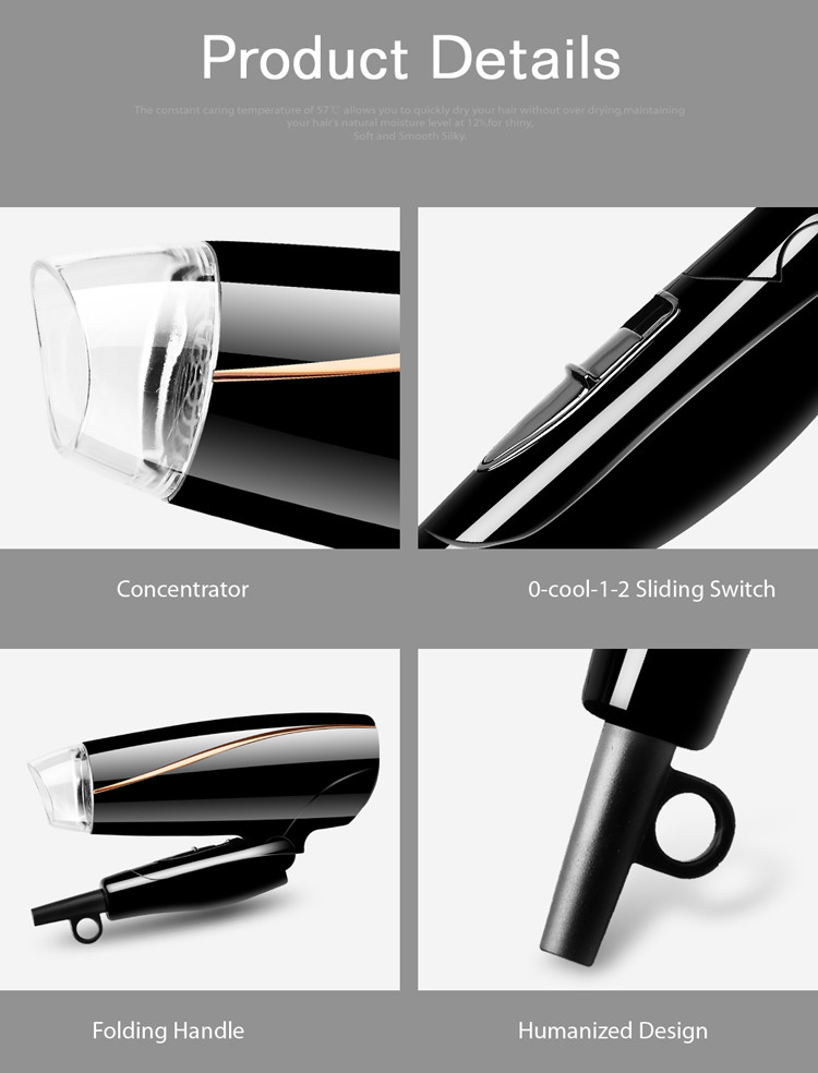 Fashion Hot Selling Compact Size ETL Travel Foldable Hair Dryer Sale For Woman Slide Switch Hair Dryer