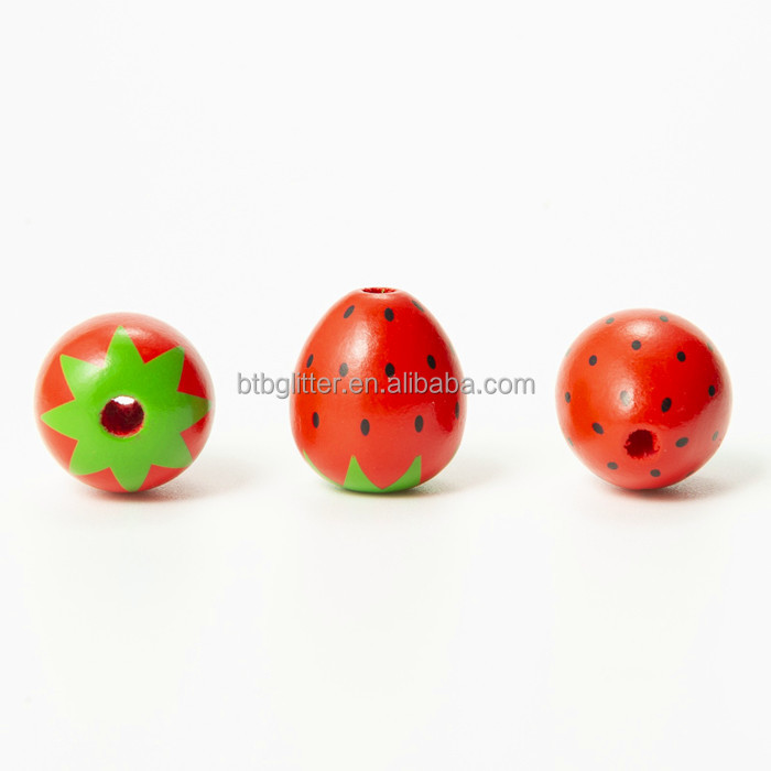 Red Wooden Craft Beads Flower Style Wood Strawberry Beads for Jewelry Making DIY Crafts