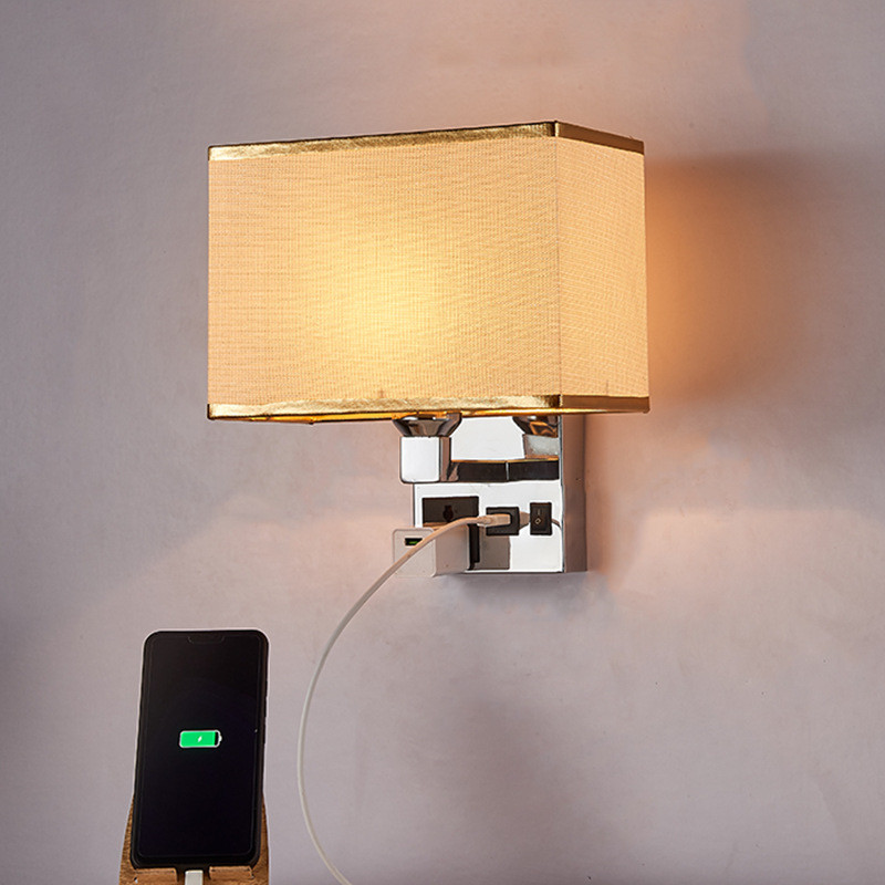 bedside wall lamp with socket USB led bedroom wall lamp E27 holder five star hotel bedhead wall light for villa