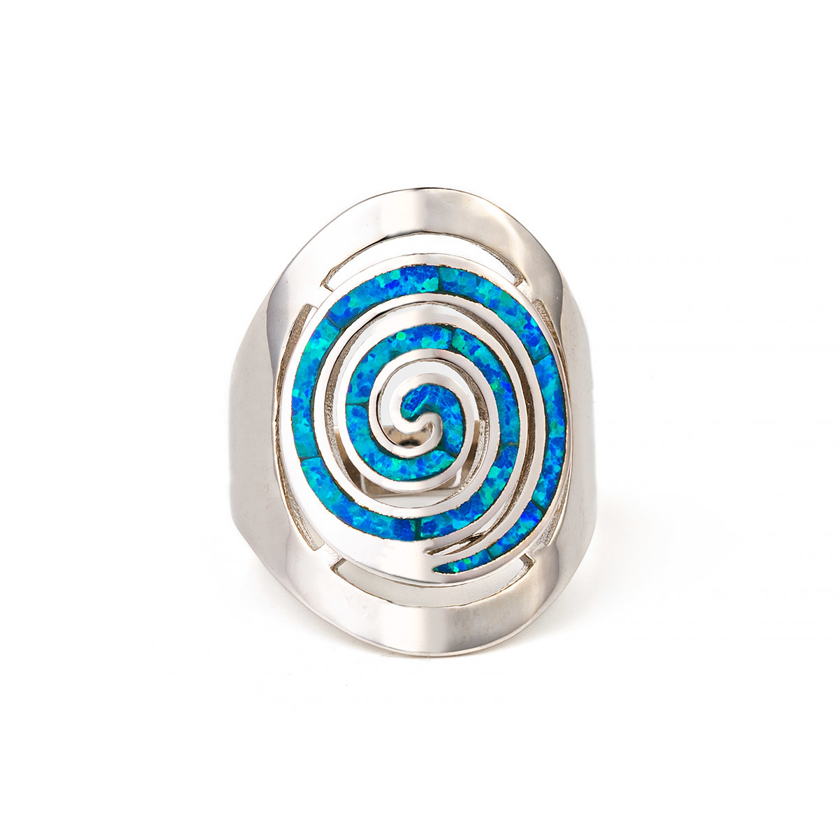 925 With Sterling Silver Greek Key Blue Meander Opal Spiral Engagement Earrings For Women
