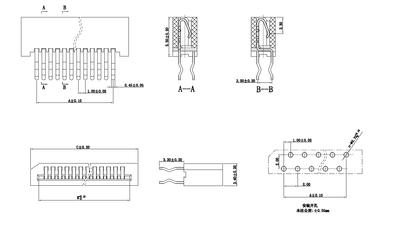 1.00mm Spacing FPC FFC Connector With 50V Rated Voltage