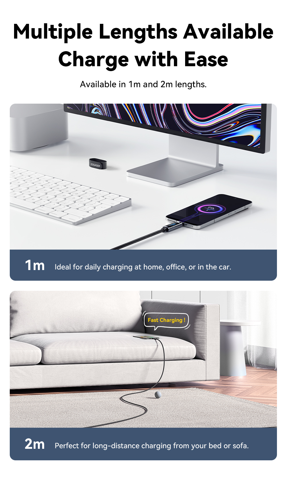 USB 2.0 Type C Charging Cable USB A To USB C 120W ES-X47 Series