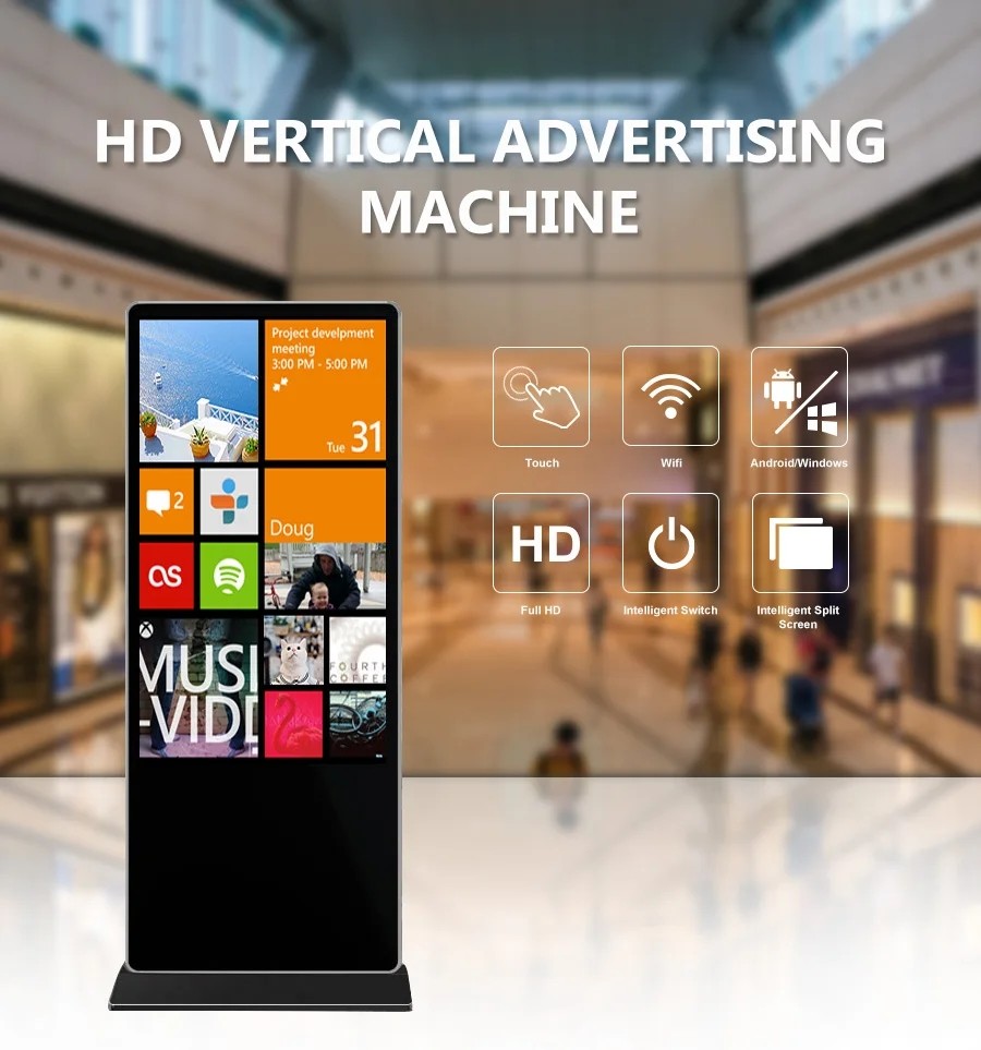 350cd/M2 Floor Standing Android Indoor Digital Display Screens 32/43/50/55/65