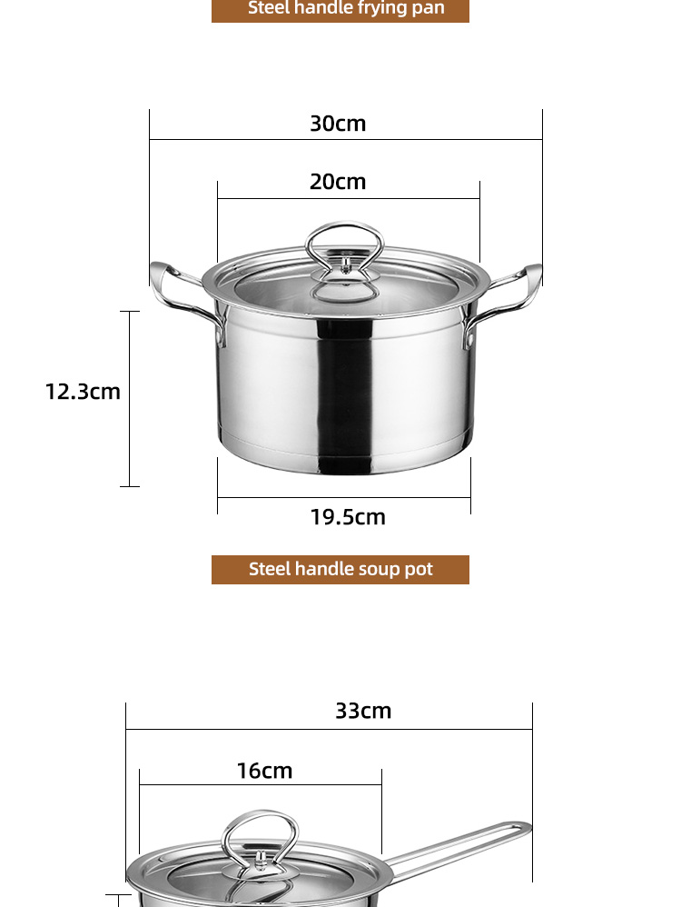 New Design Cooking Set 6 Piece Kitchen Cookware 18/8 Stainless Steel Pans And Pots Set