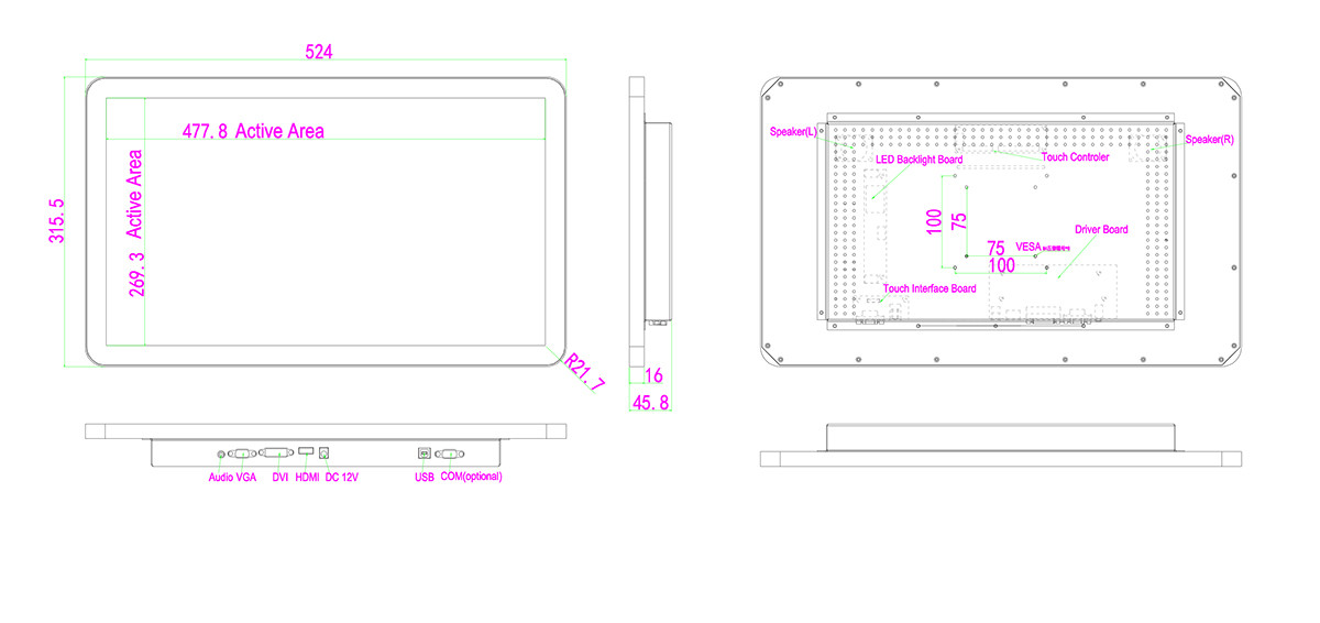 DVD-ROM 21.5 Inch LCD Touch Screen Monitor Full HD Resolution