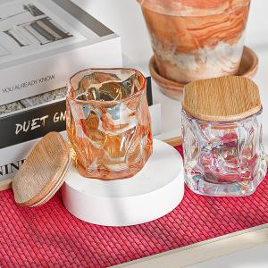 China Custom Luxury Design Metal Lace Decal Decoration Candle Holder Rose Gold Scented Candle Jar Glass wholesale