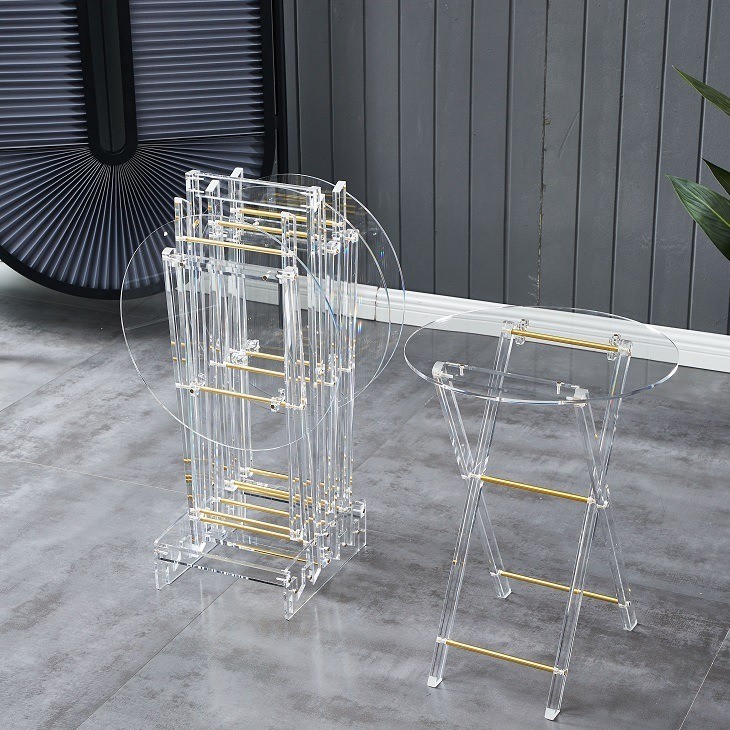 Round Folding Acrylic End Table Coffee Table Set for Living Room Hotel Coffee Shop Customized Thickness