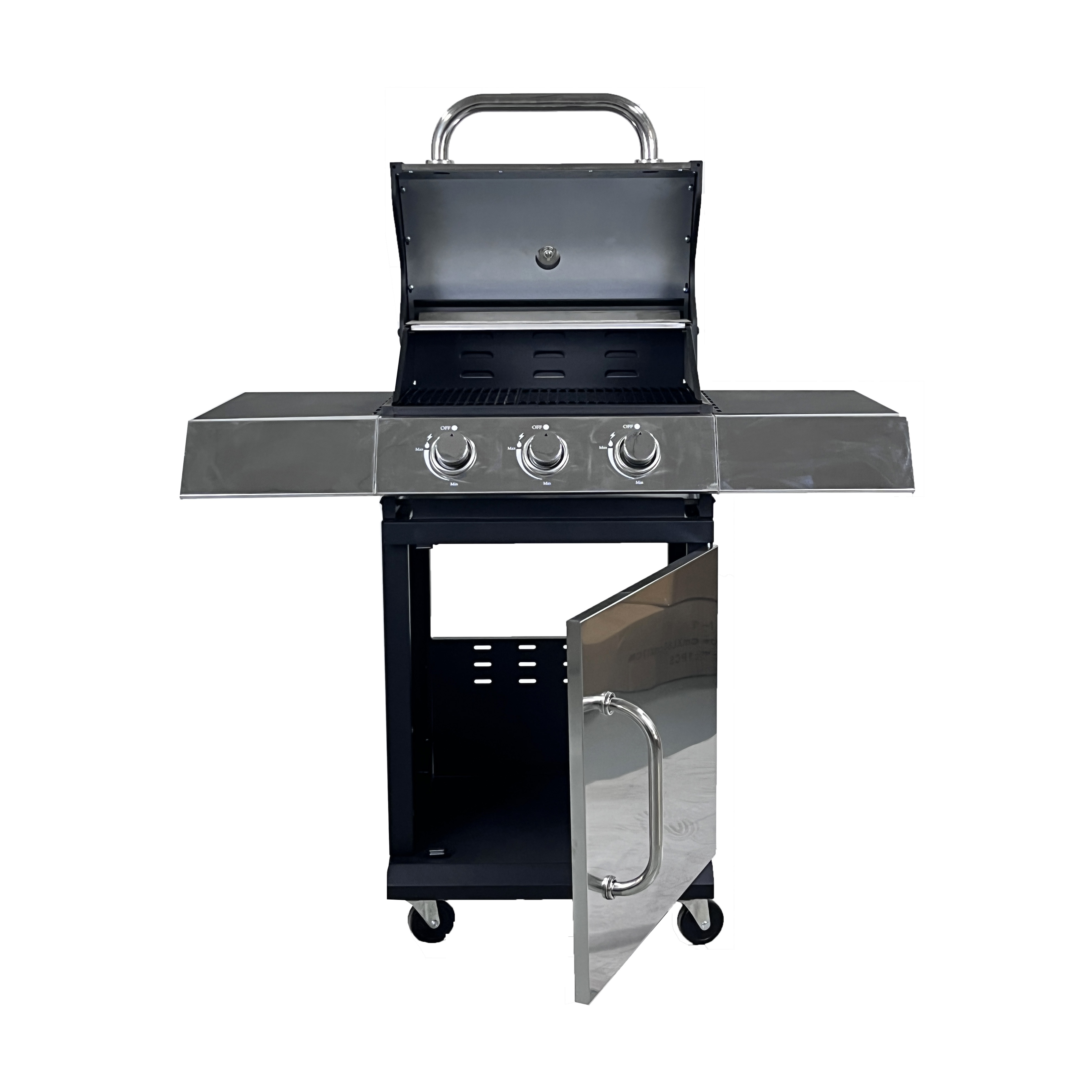 3 1 Burners Stainless Steel Gas Grill for Outdoor Cooking on 110x44x112 cm Trolley