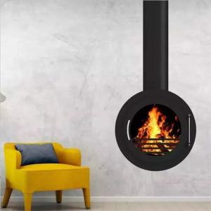 China Villa Ceiling Mounted Stove Oval Sharp Wood Burning Steel Hanging Fireplaces wholesale