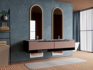 China Luxury Fadior Custom Bathroom Vanity Cabinet In Vermilion And Black Quartz Counter Top wholesale