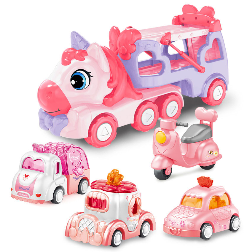 Friction Power Transport Carrier Truck Pull Back Unicorn Car for 18M Kids Boys No Battery