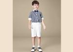 Striped Short Sleeve Bow Tie Kids' Clothes British Student Baby Shirt Shorts Set