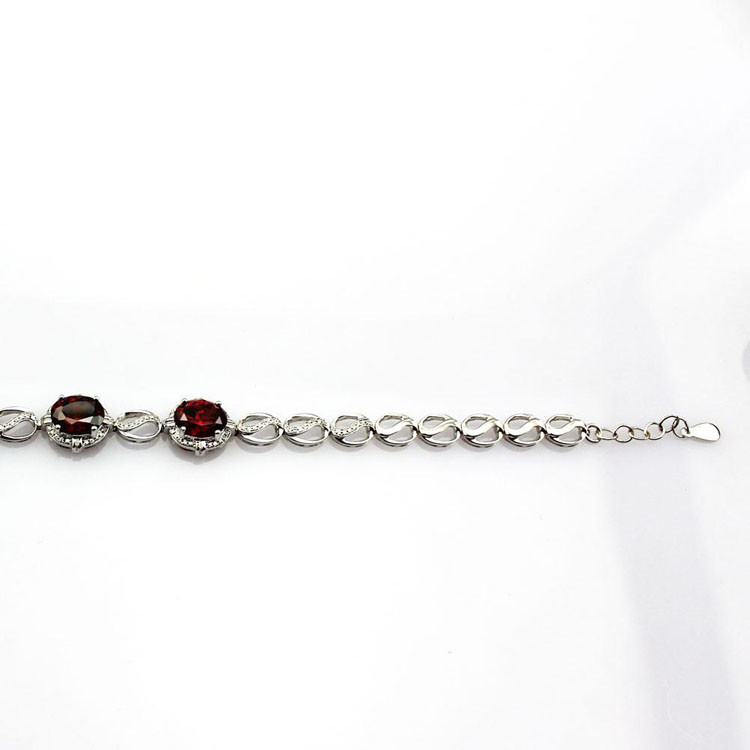 925 Sterling Silver Created Garnet CZ Diamonds Link Tennis Bracelet (H10)