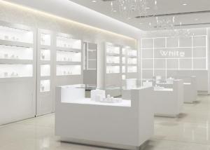 China Simple Wooden In Pure Matte White Jewelry Shop Decoration With Led Light wholesale