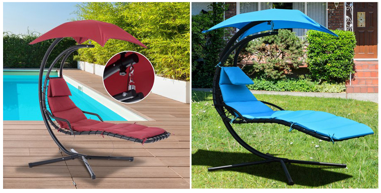 Upgrade Your Patio Modern Metal Stand Hammock Swing Chair with Cushion and Sun Canopy
