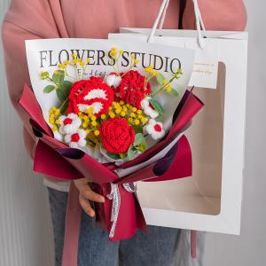 China 40x30cm Carnation Knitted Yarn Bouquet Beautiful Mother's Day Present wholesale