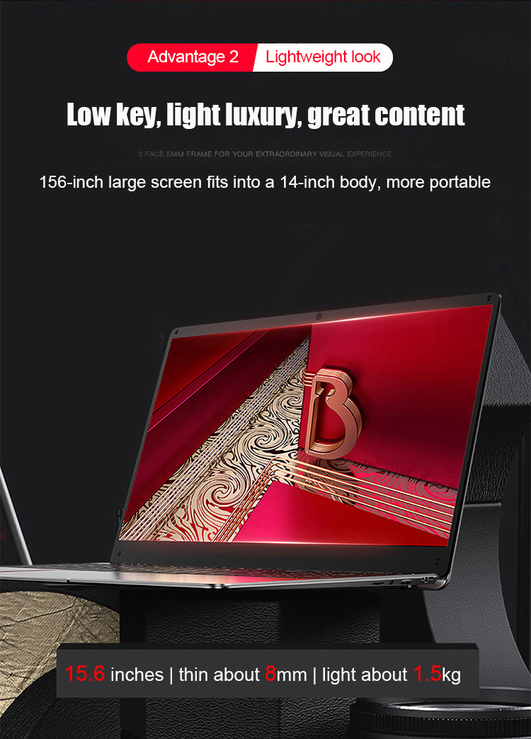 15.6inch Ultra Thin Laptop Computer 16G RAM 512GB SSD 1920x1080 Resolution