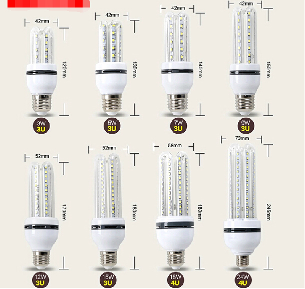2U 3U 4U LED Energy Saving Lights 3W 5W 7W 9W 12W 15W 18W led corn lamps 12V CFL lamps