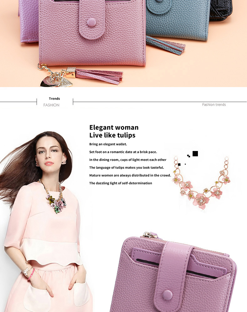 PU Leather Lady Purse ID Window Card Sleeve Wallet Bifold Short Wallet with Custom Logo