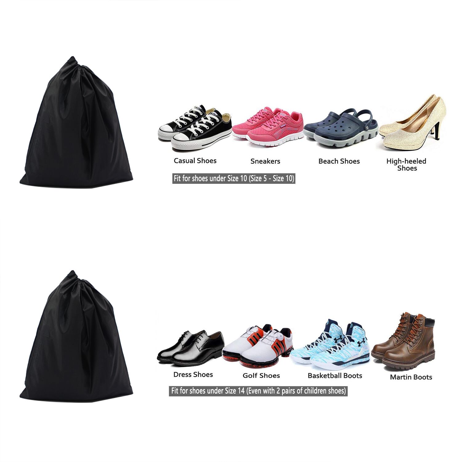 Reusable Single Fabric Shoe Bags Waterproof Nylon Fabric Promotional