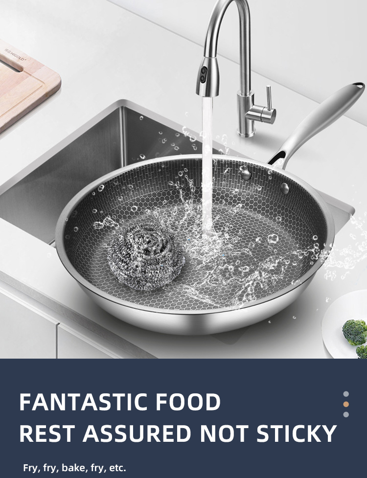 New Arrival Frying Pan Honeycomb Panci Frypan Non Stick Hybrid Stainless Steel Frying Pan