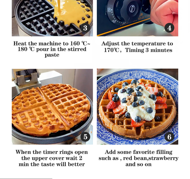 Non-stick Belgain Waffle Maker Machine 250*350*260mm Mould Size for Efficiency