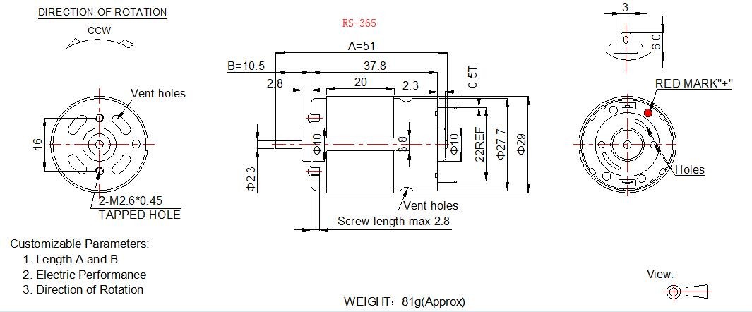 High Speed DC Motor 12v , 28mm Mini Car DC Motor For Headlamp Adjuster