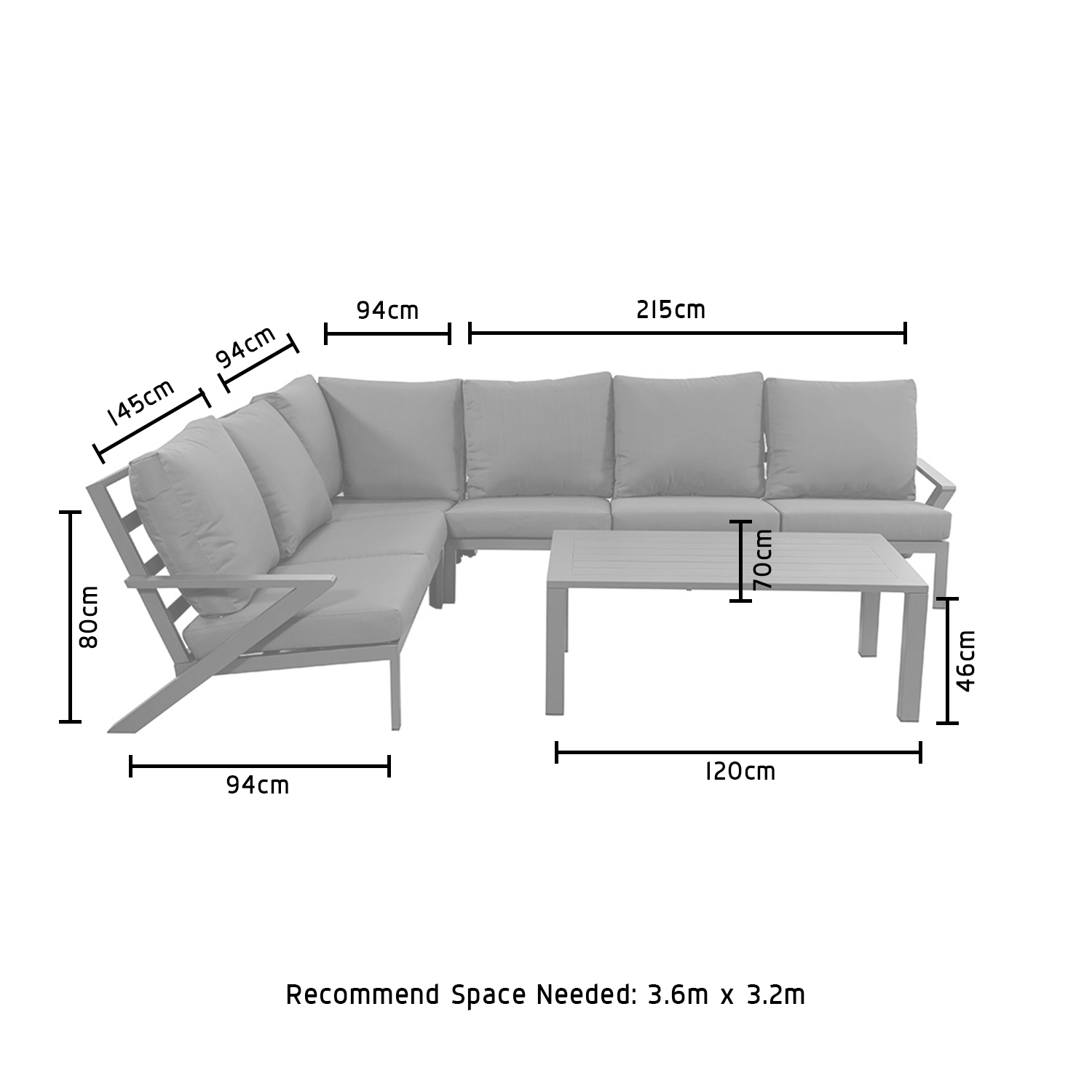 AJUNION Aluminum Frame Outdoor Corner Sofa Lounge Set Sectional Garden Furniture Set