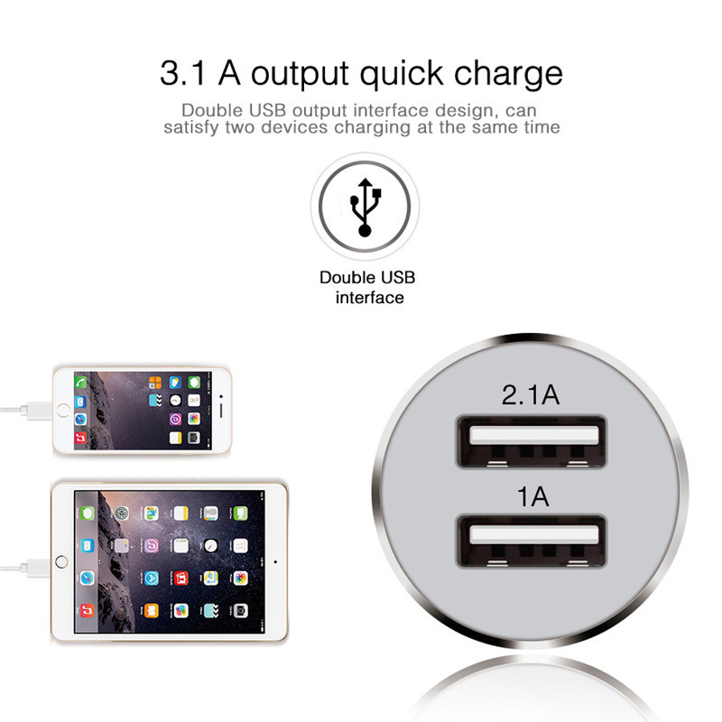 12V 3.1A Aluminium Alloy dual port usb cell phone smart car charger with rohs certificate for Smart Phone Tablets