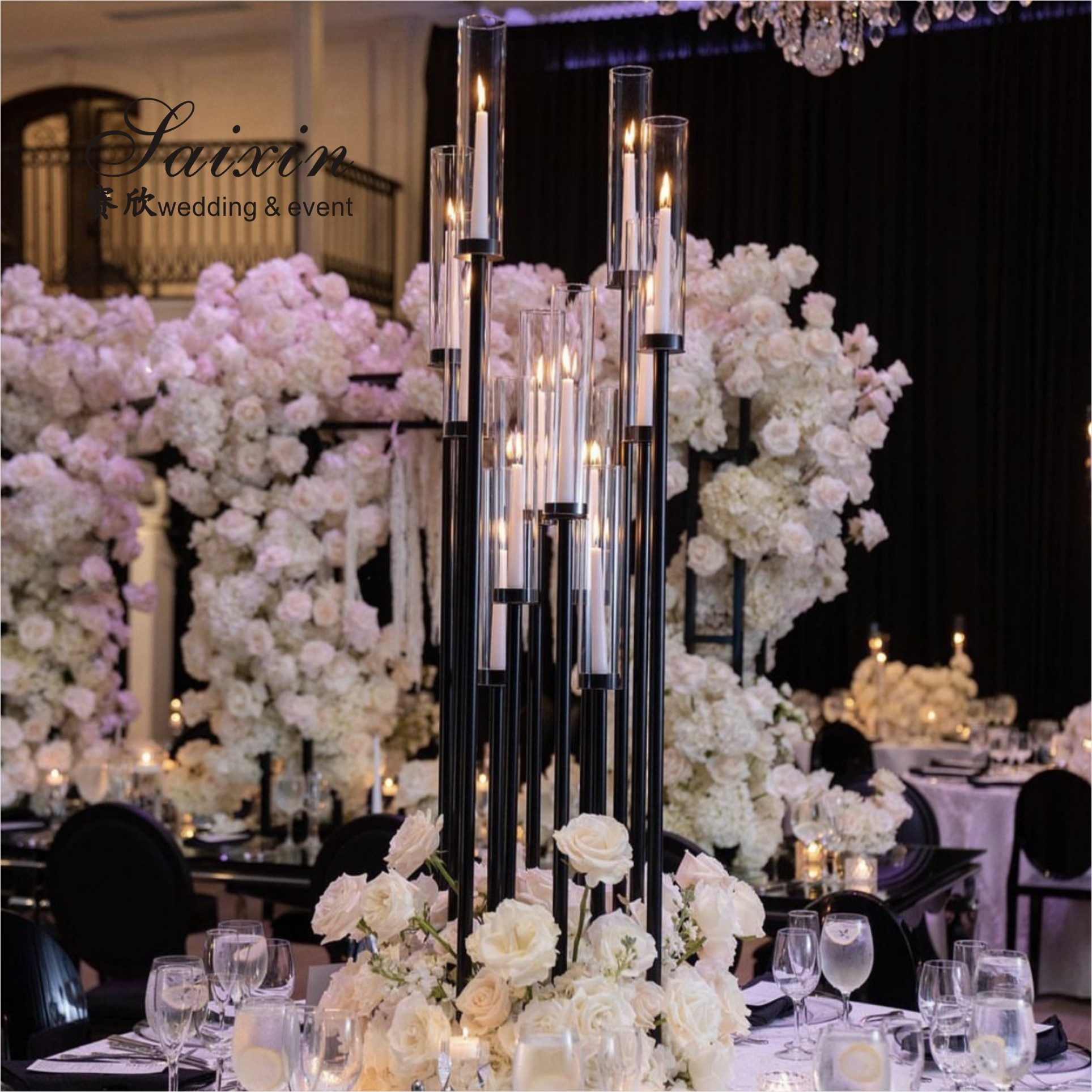 Wedding Centerpiece Supplier Tall Decoration Crystal Candlestick Holder Stand