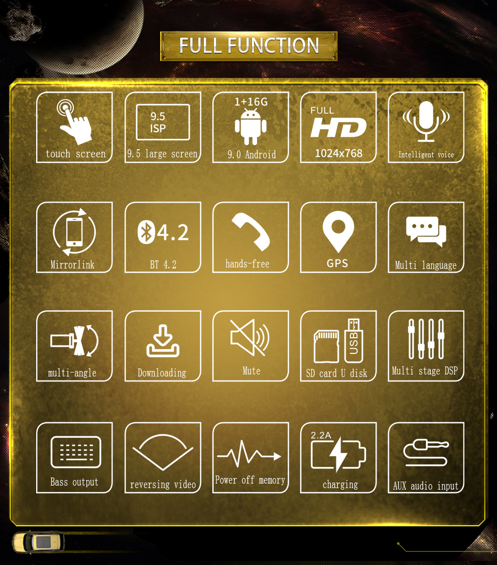 Universal 9.5 Inch Touch Screen Multimedia IPS 2 Din Android Car Radio Stereo DVD Player Carply Auto Electronics